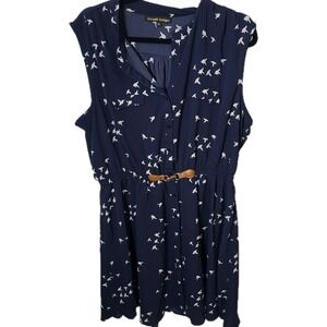 Always Indigo Women's Plus Size 3X  Navy Blue/White Summer‎ Dress With Birds